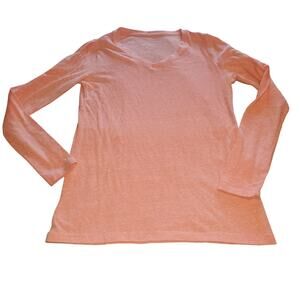 SONOMA Life + Style Size S Pink Cotton Blend V Neck Long Sleeve Top Semi-burnout